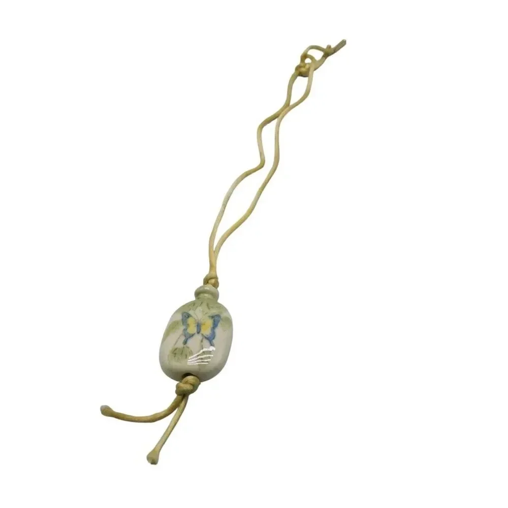 Avon Hand Painted Tender Butterfly Ceramic Pendant Necklace Vintage